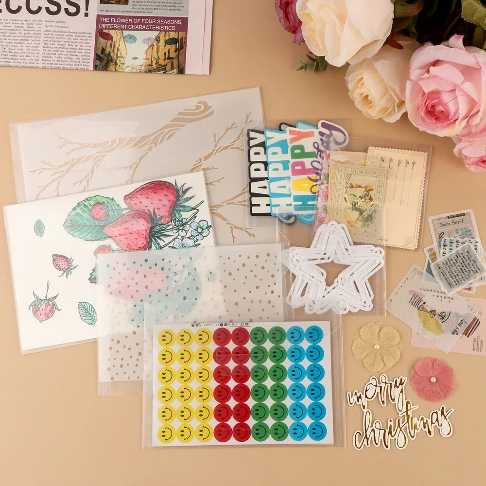 10pcs/set Clear Stamp&Die Storage Bag Resealable Plastic Envelopes Pockets For Cut Dies Stencil Folder Crafts Organizer Holder