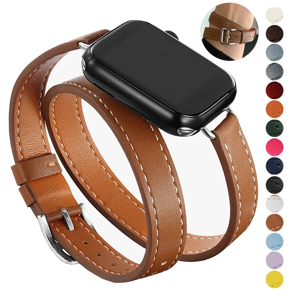 Double Tour Leather Strap for Apple Watch - Stylish Band for All Series