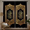 2pcs Arabic Calligraphy Curtains Black Gold Islamic Print Polyester Window Drapes for Living Room Bedroom Home Decor