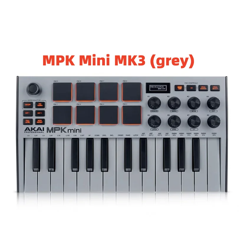 Teclado AKAI MPK Mini MK3 com Pads Retroiluminados, 25 Teclas e 8
