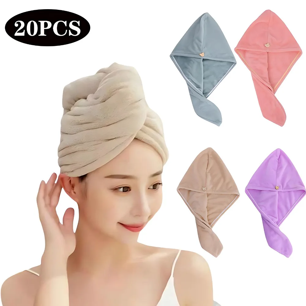 Ladies Dry Hair Cap Long Hair Dry Towel Shampoo Towel Coral Velvet Quick Drying Hat 20PCS