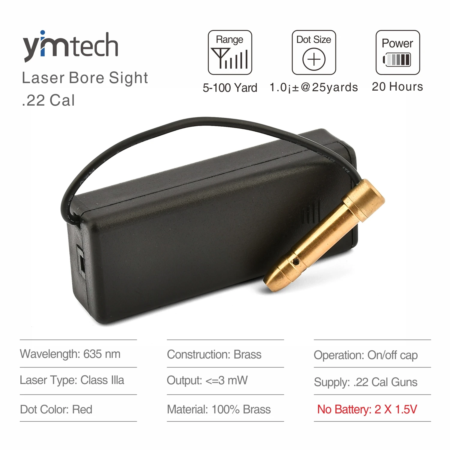 Red Dot Tactical Laser Bore Sight Brass Boresight CAL Cartridge Bore Sighter Scope .22 .223 .17 9MM (Not Included Battery) laser bore sight