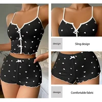 Sexy Sleepwear Women Pajamas Set Heart Print Silk Stain V-Neck Sleeveless Casual Cami Top and Shorts Sets Home Suit Loungewear - Image 3