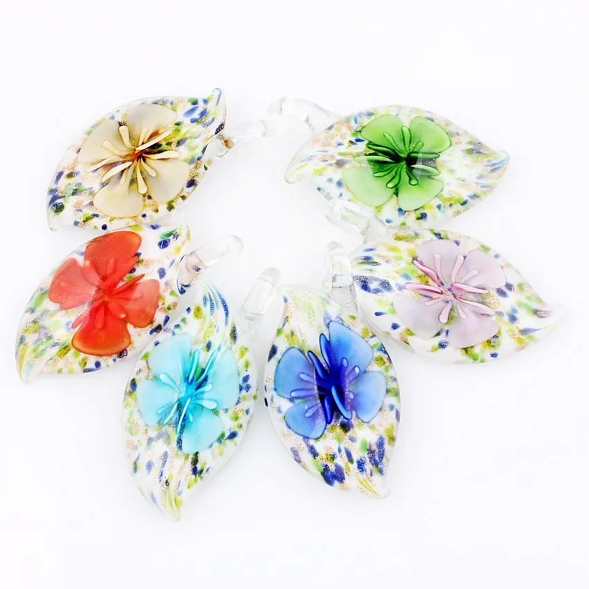 Qianbei Blumen-Anhänger, Großhandel, 6 Stück, handgefertigt, Muranoglas, Mix, Farbe, passend für Halskette, Modeschmuck, Geschenke – Detail 3