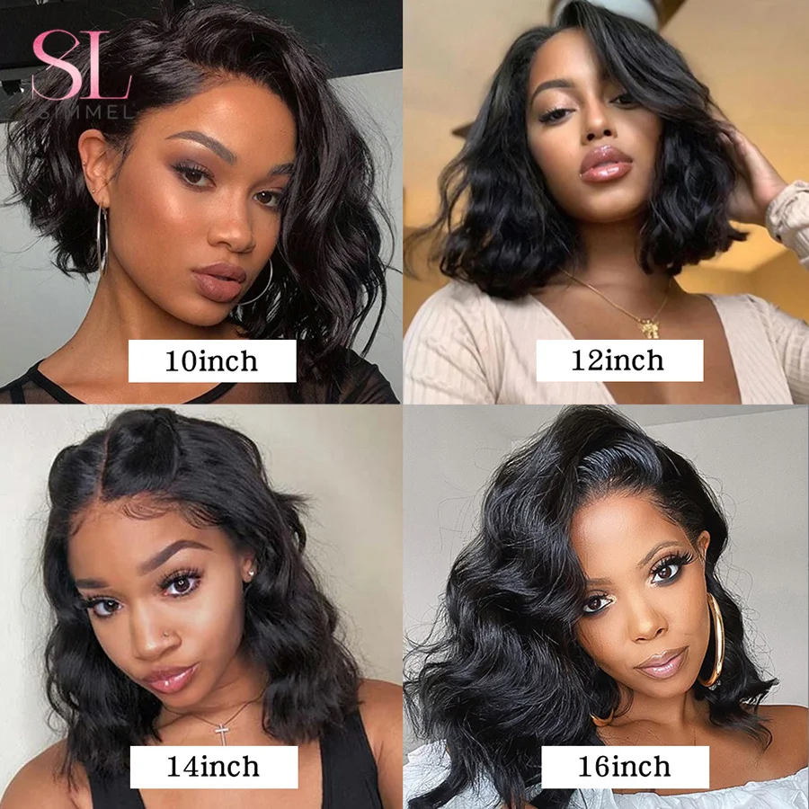 Brazilian Body Wave Short Bob Glueless Wig Transparent 13x1 Lace Front Human Hair Wigs for Women Pre Plucked Natural Hair