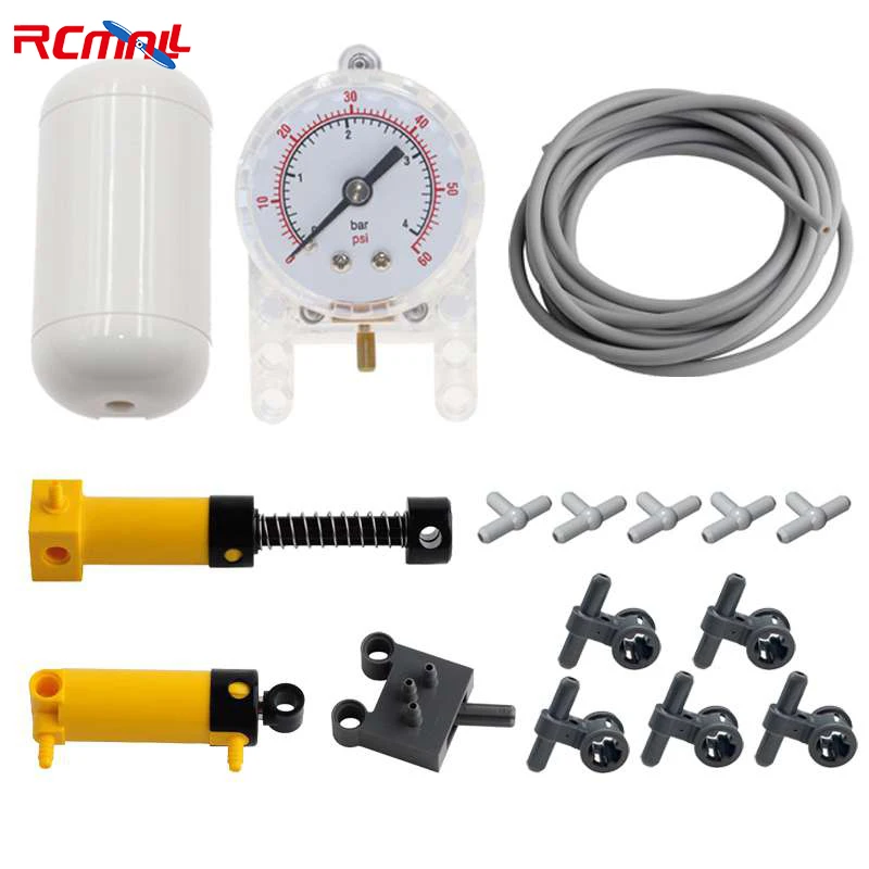 16pcs/set Pneumatic Blocks Kit Pneumatic Switch Air Pump Hose Barometer Air Tank Hose Connector Compatible with Legoeds,pneumatic blocks kit