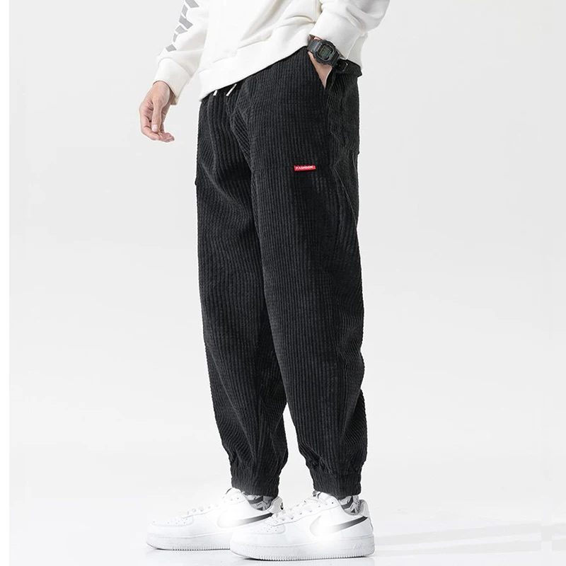 Autumn Winter New Casual Loose Corduroy Solid Color Harem Pants Man Pockets All Match Fashion Male Trousers Streetwear Clothes