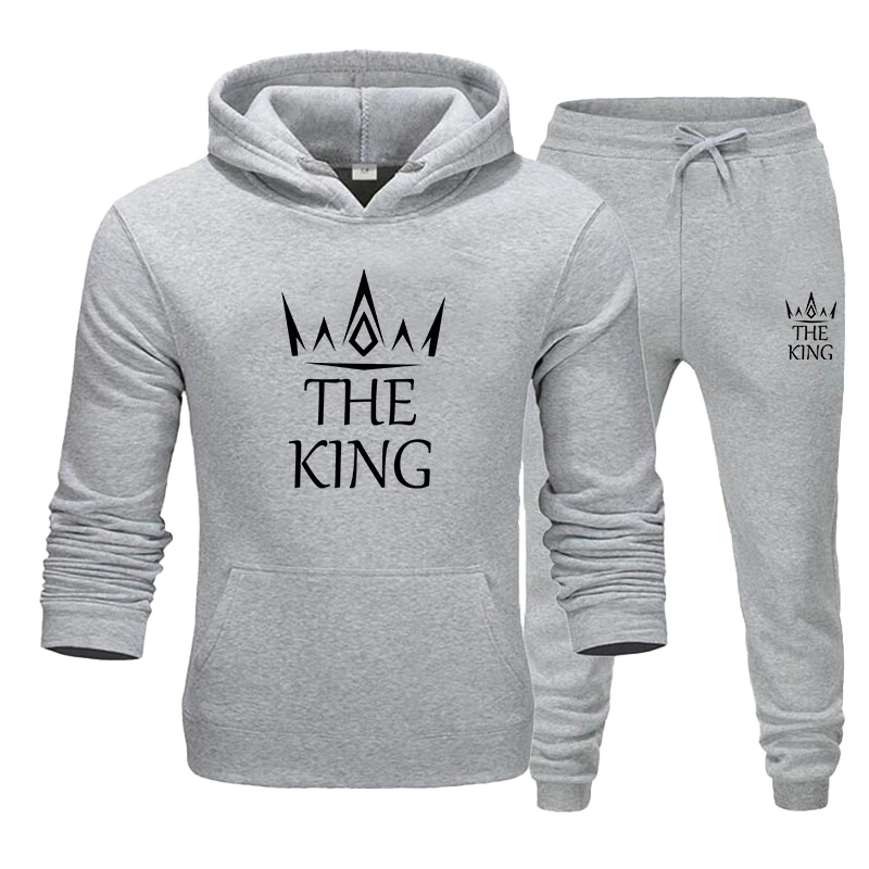 Autumn men's fitness hooded sportswear Solid color printed hoodie top+pants sportswear Men's outdoor running jogging set