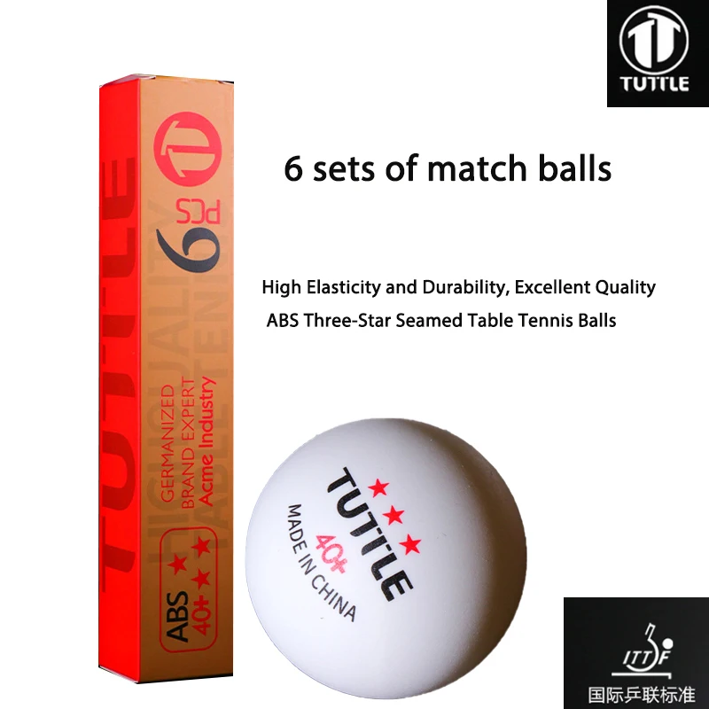 2025 TUTTLE 3 Stars Table Tennis Balls Seamed ABS New Material 40+ Ping Pong Balls with High Elasticity ITTF Approved 6pcs/ Box