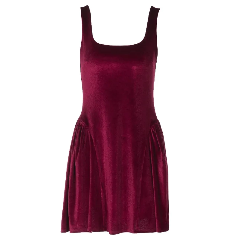 New Fashionable Summer Women's U-neck Sleeveless Waist A-word Short Skirt Elegant Solid Color Party Women's Casual Evening Dress