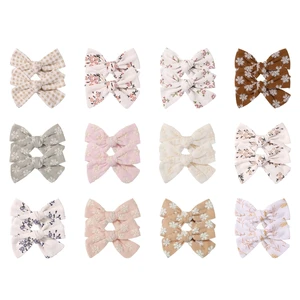 2Pcs Pastoral Floral Bowknot Hair Clips for Kids Baby Girl Hairpins
