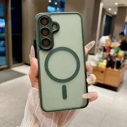Luxury Matte Armor Hard Case with Tempered Glass Film and Magnetic Wireless Charging Compatibility - Galaxy A56 (Dark green)