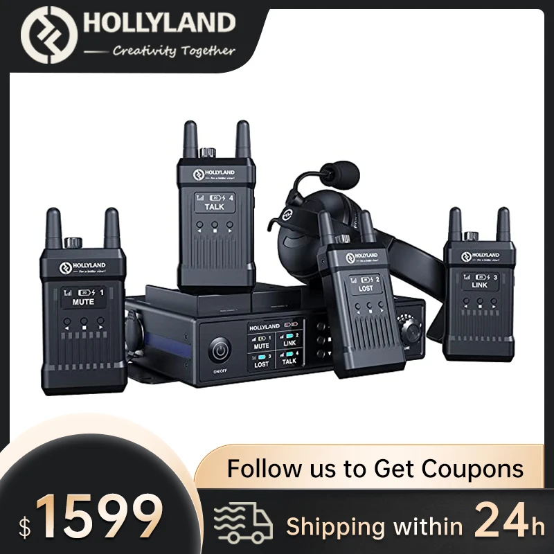 

Hollyview Mars T1000 [Official] Full Duplex Wireless Intercom System 1 Base Station 4 Wireless Beltpacks for Team Communication