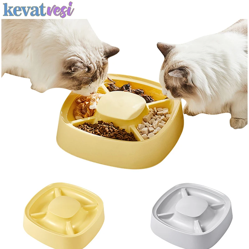 Cat Dog Slow Food Bowl Multi Pet Sharing Dish Plastic Four Palace Plate