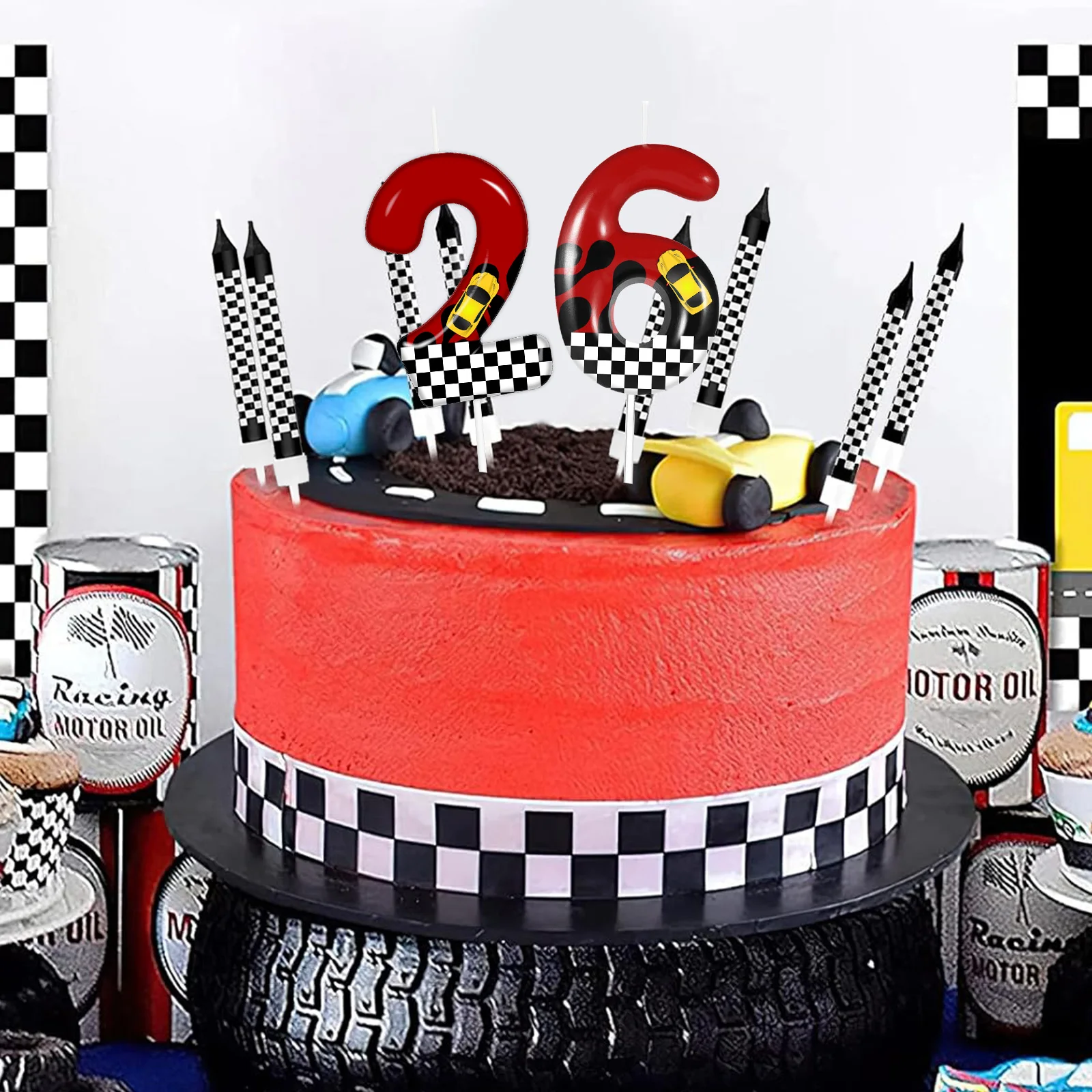 7pcs red Racing Cars Themed Birthday for CakeCandles, Number0 1 2 3 4 5 6 7 8 9 10 Candle Birthday Cake Topper - Image 5