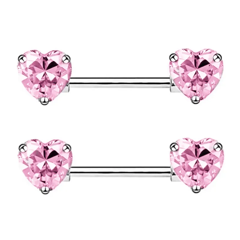 Pink Heart Crystal Flower Nipple Jewelry Set - Shiny Barbell Collection