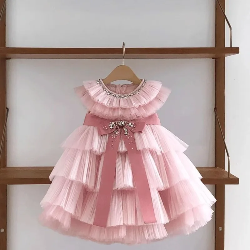 

Bow Children Formal Birthday Party Dress for Wedding Bridesmaid Flower Girls Short Evening Gowns Pageant Princess Dresses