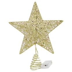 Deluxe LED Five - Pointed Star Glitter Tree Topper with Lights - Festive Christmas Decoration (Gold)