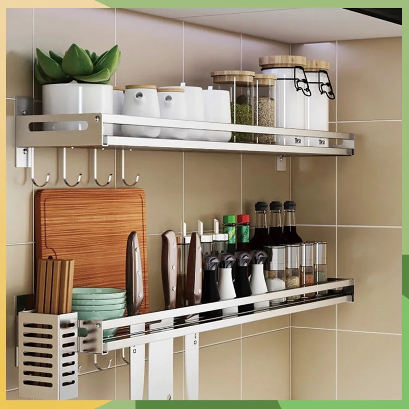 Spice Rack Wall Mount Kitchen Spice Organizer Storage Shelf Stainless Steel Shelves Holder for Kitchen Bathroom Household Items