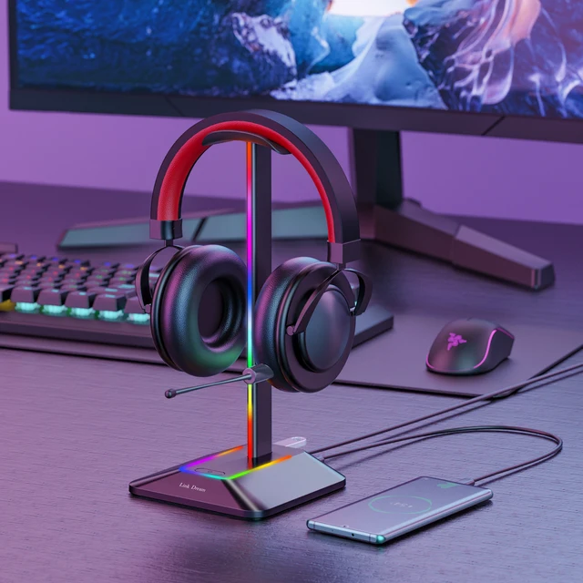 New Bee Z8 RGB Headphone Stand with USB Ports 1