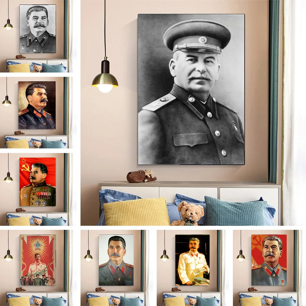 Черно-белый плакат с изображением великого лидера лениниста Сталина Настенная