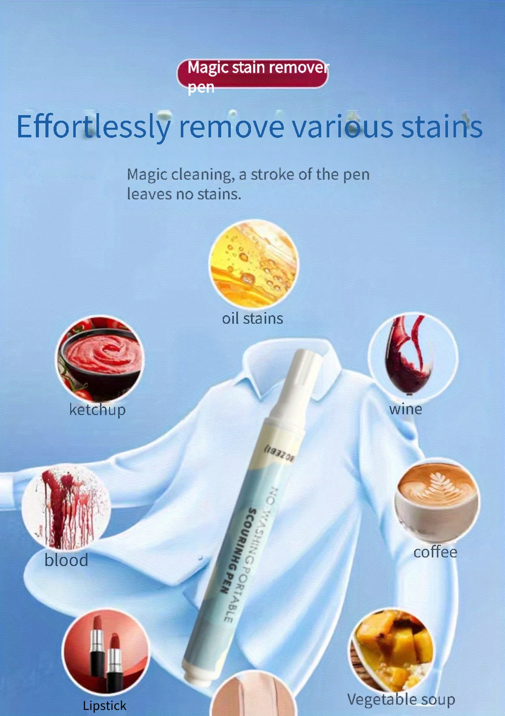Stain Remover Pen Oil Stain Remover Portable Clothing Remover Pen Water-Free Pen Efficient Degreasing