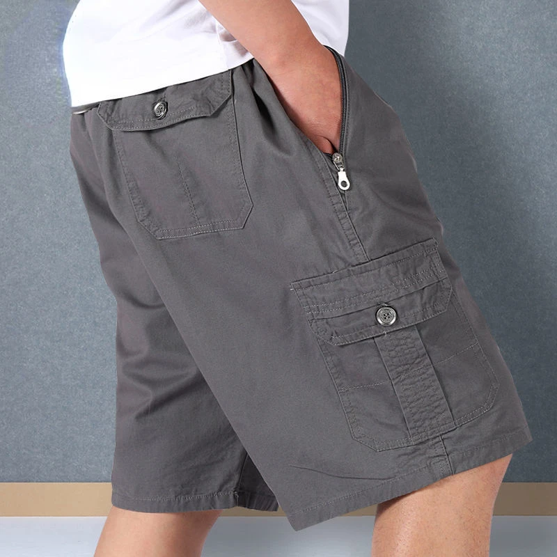 Luxury Brand Men Clothing Summer Cotton Casual Shorts Multi-pocket Sweatpants Elastic Waist Cargo Shorts Solid Loose New