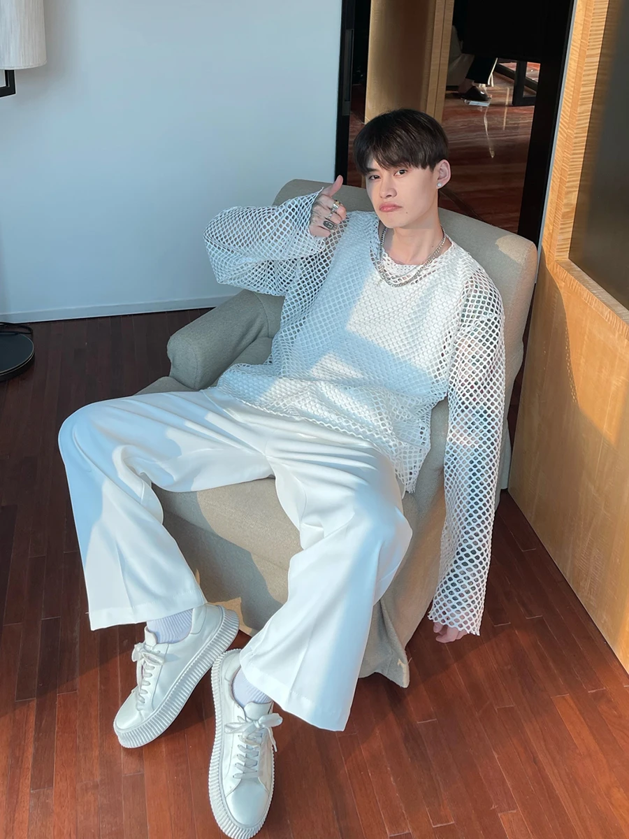 2022 Korean style fashion hollow long-sleeved T-shirt men's