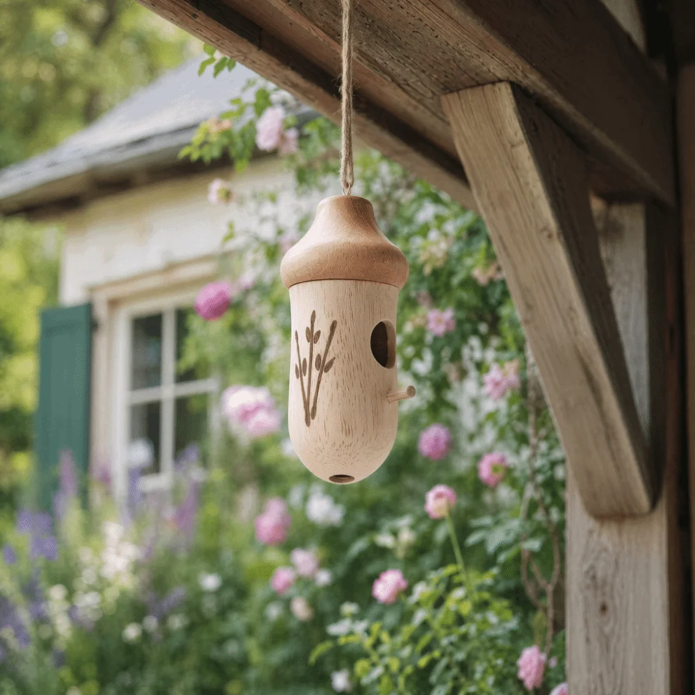 Casetta per Colibrì in Legno, Mini Casa per Uccelli Fatta a Mano, Facile da Installare, Resistente alle Intemperie, Decorazione da Esterno - immagine 5