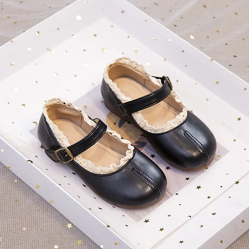 Girls Toddler Shoes Flat Shoes Spring Autumn Princess Lace PU Leather for 3-11 Ages
