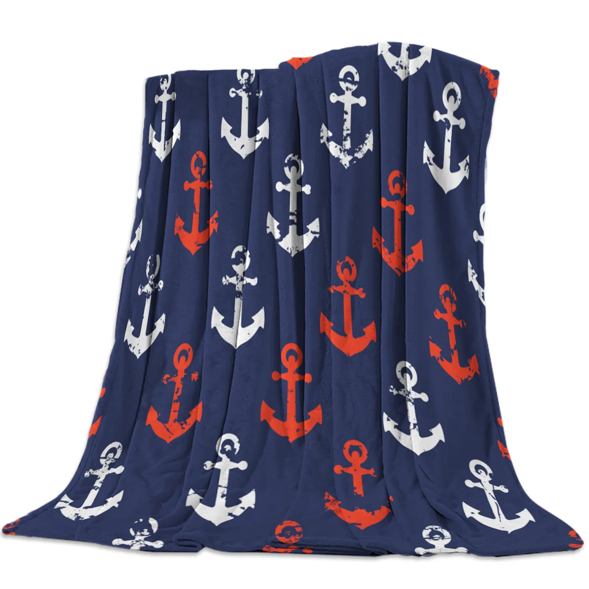 

Nautical Anchor Deep Blue Bed Cover Blankets Blanket Flannel Throw Cover Skin-Friendly Personalized Cozy All-Season Microcustom