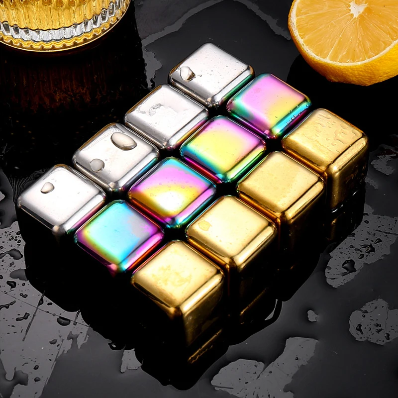Reusable Stainless Steel Cooling Ice Cubes Set Drinks Cooler Stones for Beer Whisky Wine Metal Ice Cube Bar Accessories Tool ice cubes whiskey stones