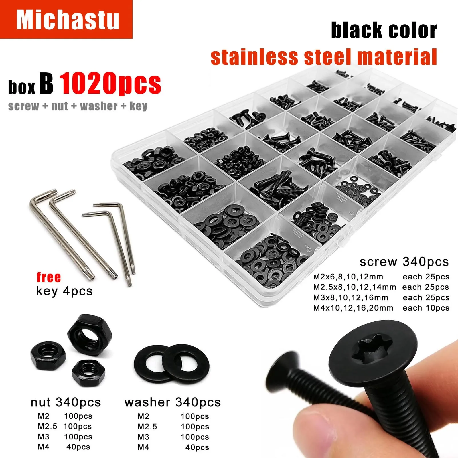 285/1020pc M2 M2.5 M3 M4 M5 GB2673 Black 304 A2 Stainless Steel Torx ...