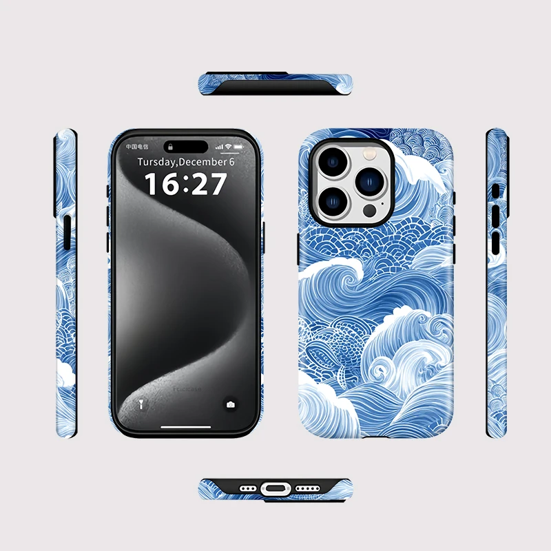 Shockproof Sea Wave Back Cover with MagSafe Compatibility