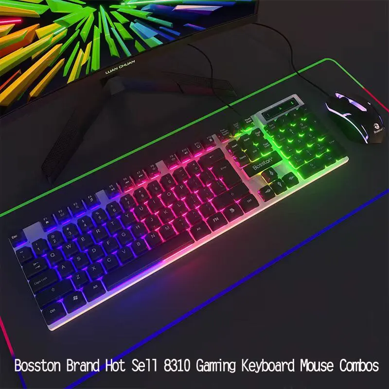 Wired Keyboard and Mouse Set Gaming 8310 for Desktop Laptop Computer Single Rainbow Backlit