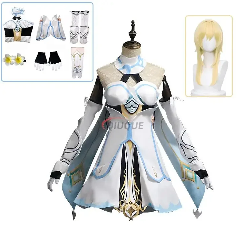 

Genshin Impact Traveler Lumine Cosplay Costume Wig Women Uniform Dress Game Clothing Halloween Outfits Full Set