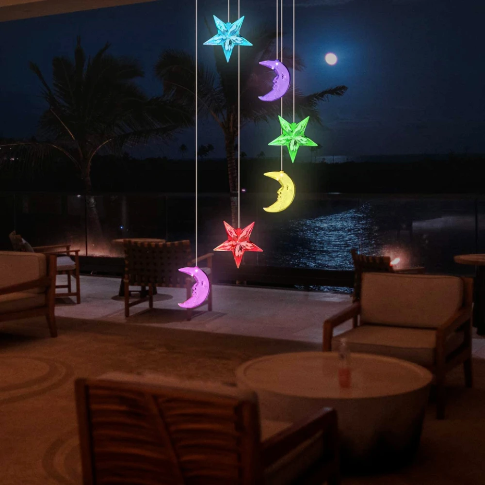 

Star Moon Color Solar Wind Chime Lamps Colorful Windbell Pendant Light Waterproof Outdoor Hanging Decorative Lights for Garden