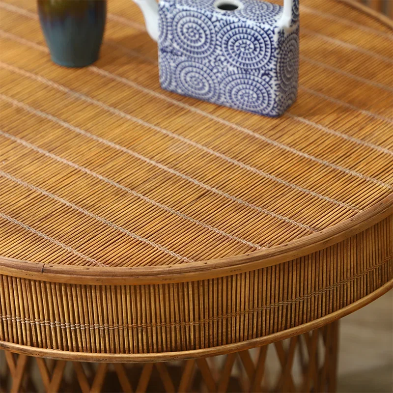 Vintage Handmade Rattan Woven Bamboo Craft Circular Coffee Table,Nordic Home,Living Room Balcony,Leisure Tea Tables Furniture