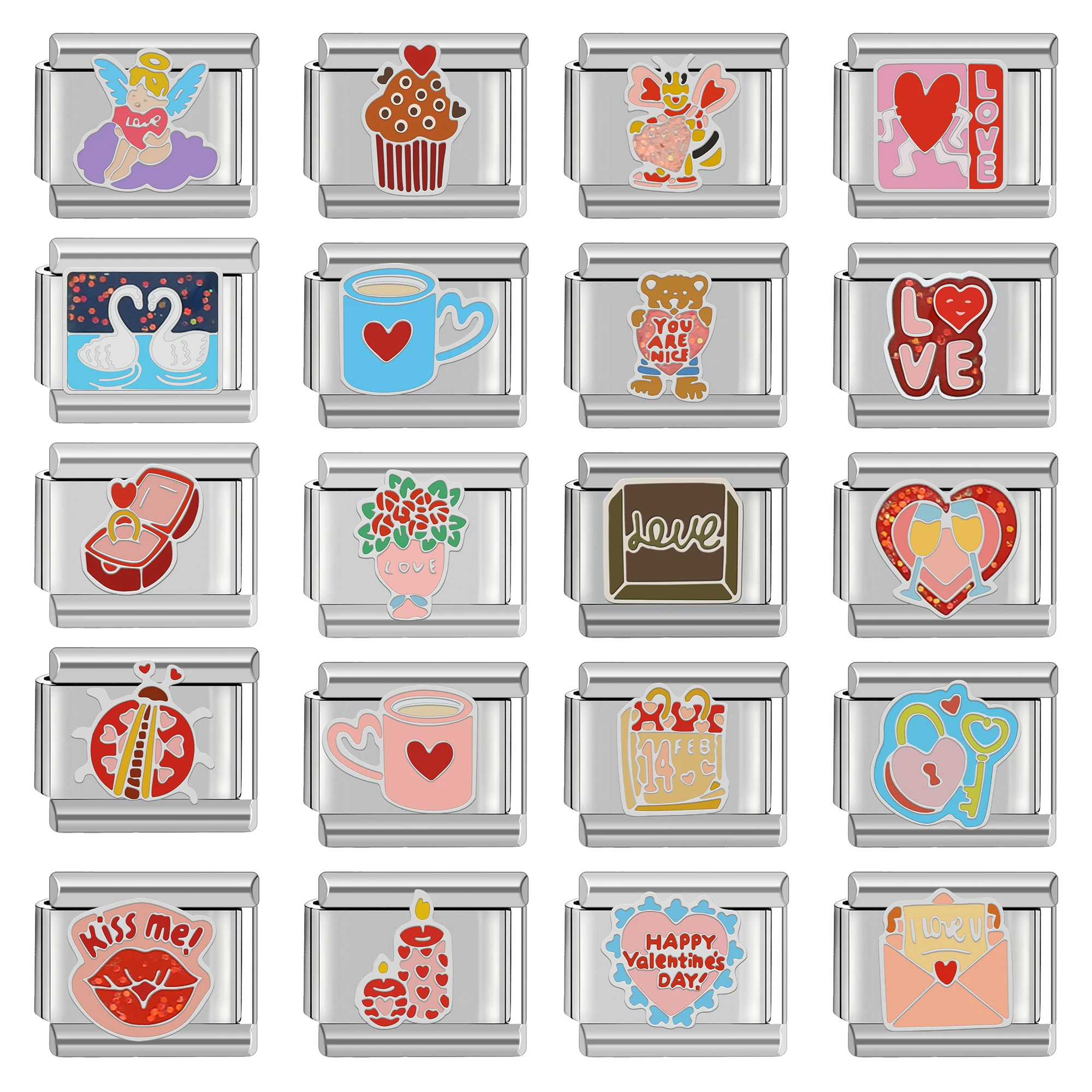 이탈리아 매력 스테인레스 스틸 팔찌, 러브 시리즈, DIY 선물, 러브 링, 베어 키 키스 미, 9mm