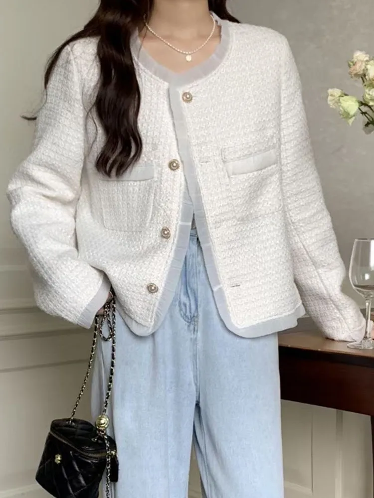 

New Autumn Winter Clothes High Quality Casual Plaid Patchwork Tweed Jacket Women Coats Casacos Vintage Outwear Tops