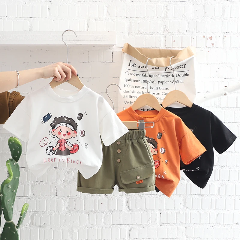 

HM-Baby Clothes Toddler Boy Clothes 0-5 - Years Old Summer Short-Sleeved Shorts Suit Baby Printed Shirt Two-Piece Suit