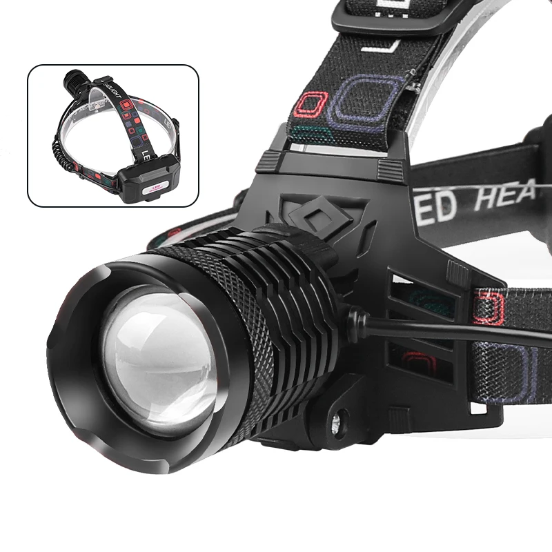 USB-C 충전식 LED 텔레스코픽 줌 헤드램프, 18650 배터리, IPX4 방수, 90 ° 조절 가능 헤드라이트, 30W XHP70, 2*1500mAh
