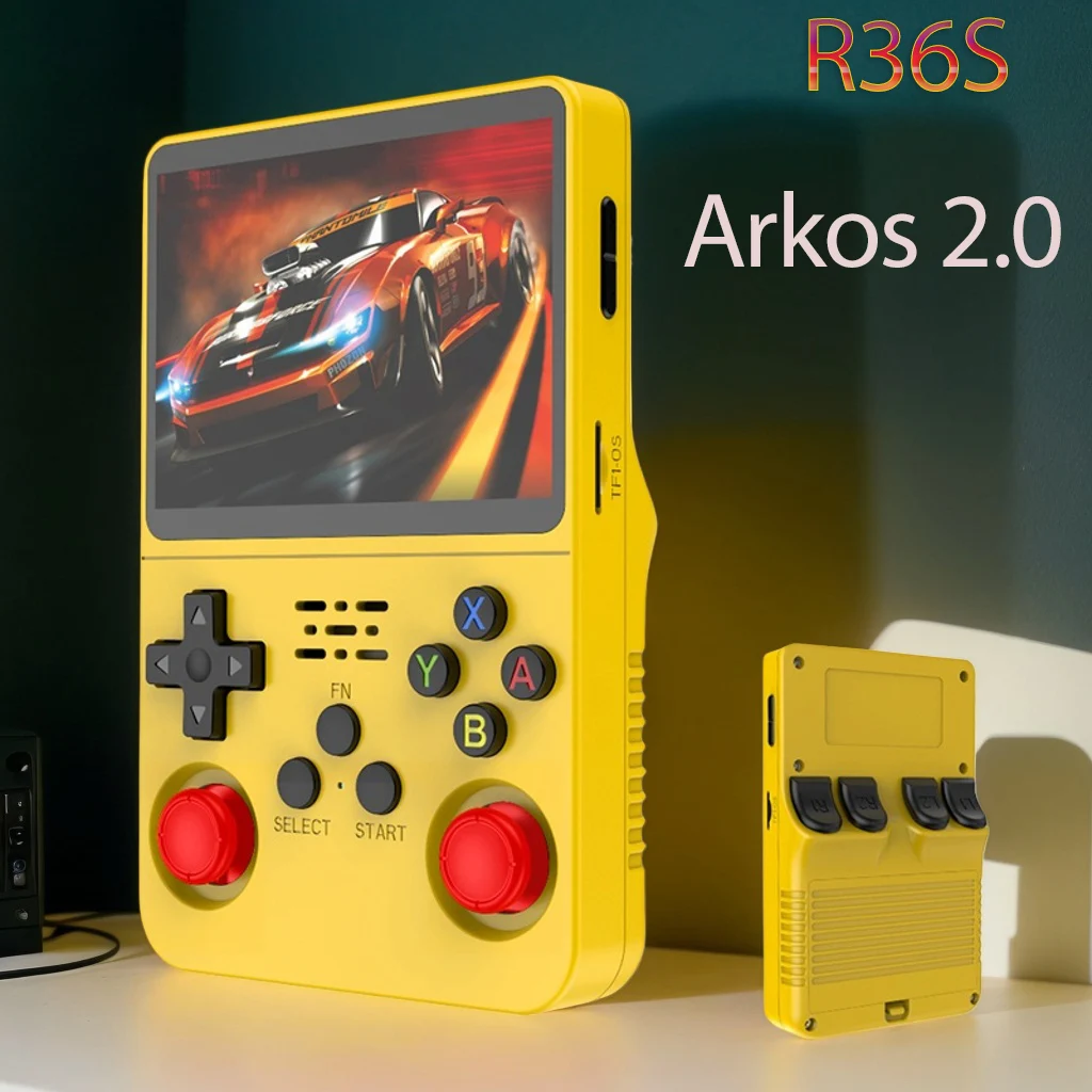 Portable Game System R36S Retro Handheld Game Console - 128GB With 40,000 Games, 3.5" IPS Screen, 3500mAh Battery In Yellow Built-in Games Emulator