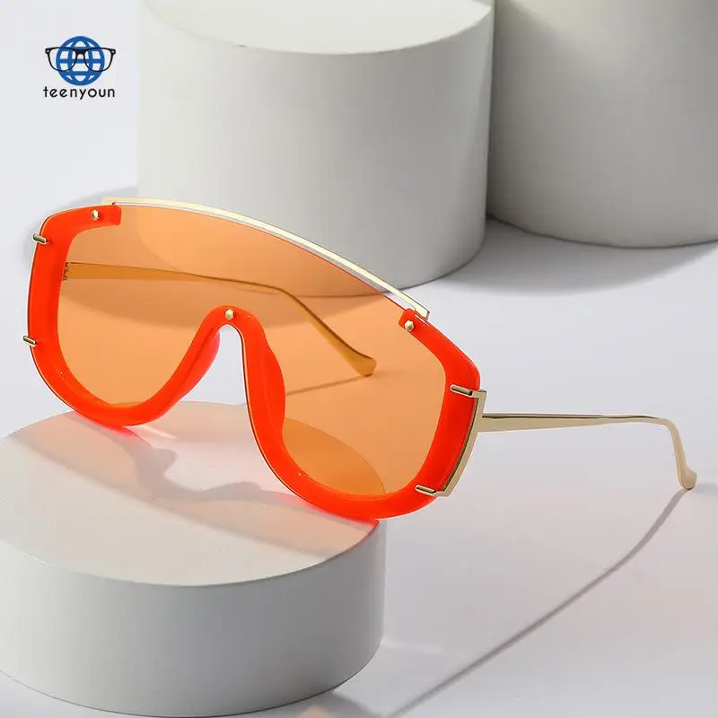 

Teenyoun 2022 Luxury Brand New Big Frame One Piece Color Ins Eyewear Punk Modern Sunglasses Sun Glasses