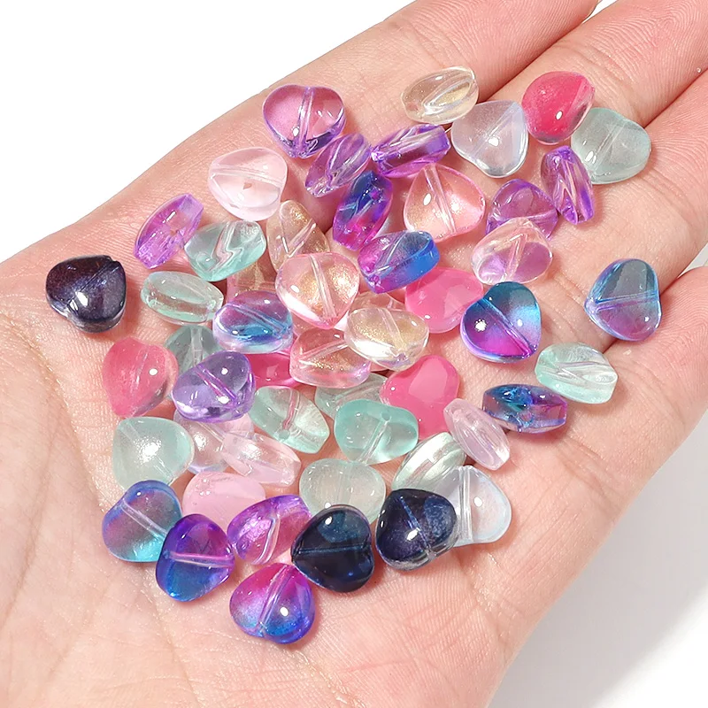 50Pcs 8mm 투명 하트 모양 체코 유리 구슬 램프워크 크리스탈 구슬 수제 목걸이 귀걸이 DIY 쥬얼리 만들기