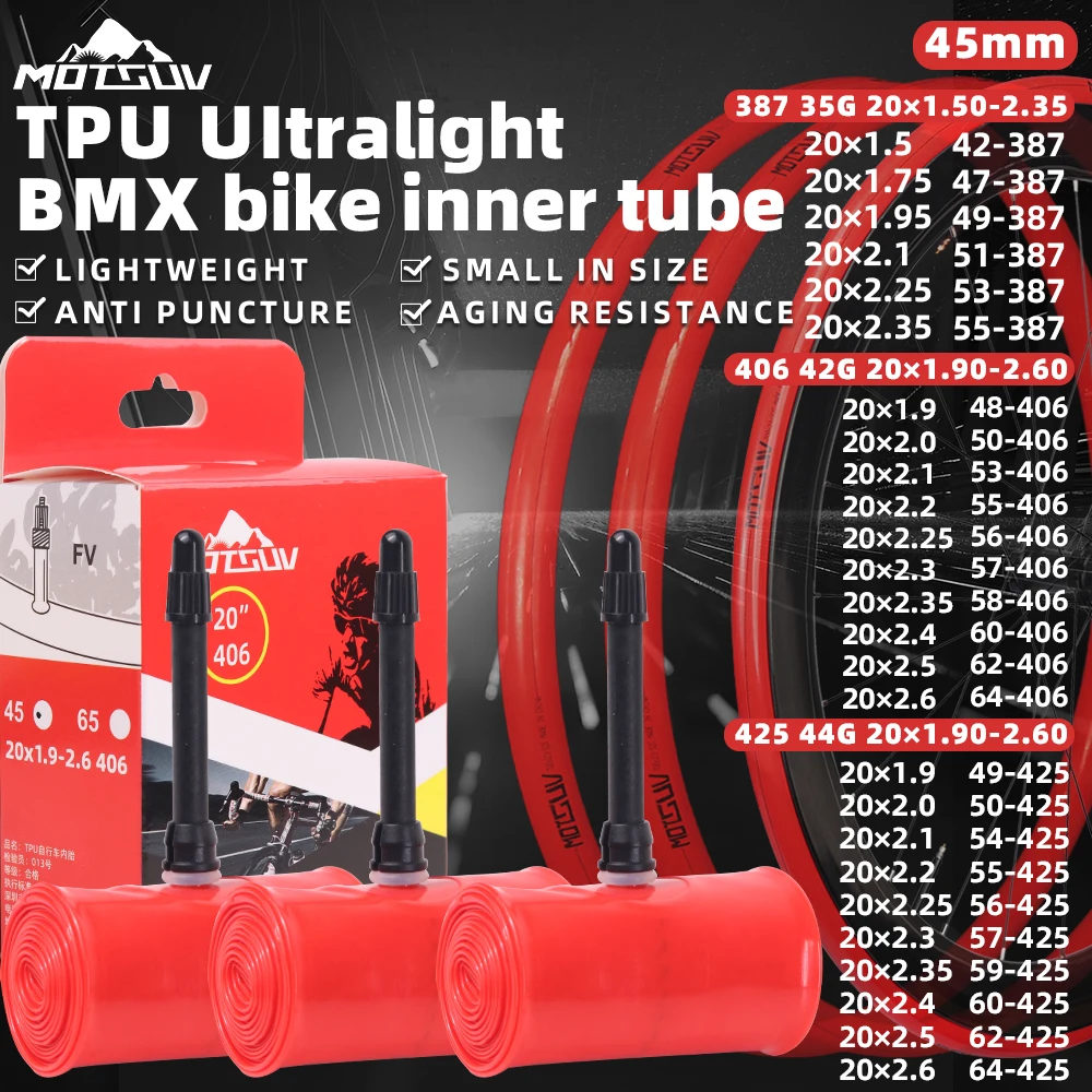 MOTSUV Lightweight TPU Road Bike Inner Tube 20 Inch Anti-Aging