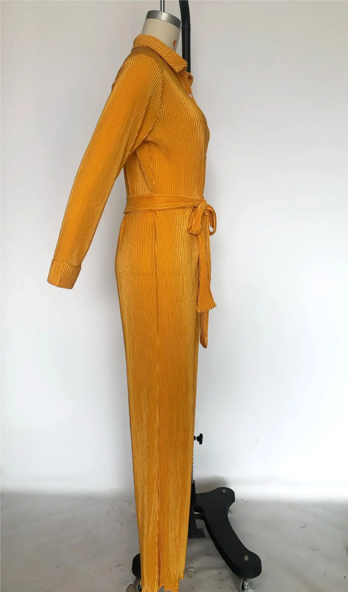 Women's suit Blouse Pleated Lapel Long Sleeved Wide Leg Jumpsuit One Piece Romper Outfits With Belt Solid color commuter suit
