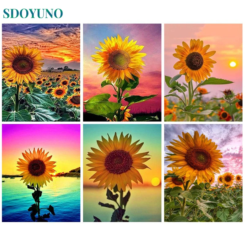 

SDOYUNO Scenery DIY Digital Painting By Number Sunflower Modern Wall Art On Canvas Acrylic Painting Home Decor Picture Landscape
