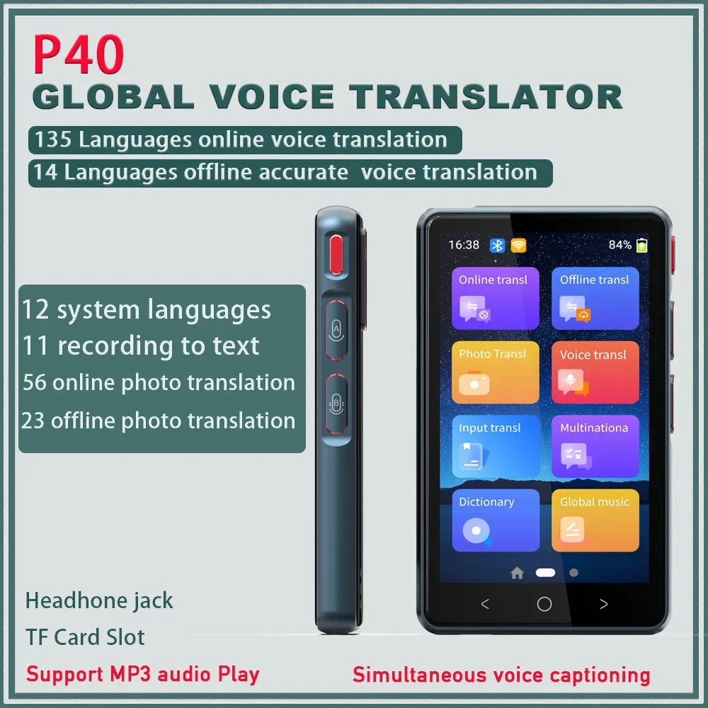 P40 Translator Offline Voice Translator 135 Languages Translation 14 Languages Offline Translation Recording Photography