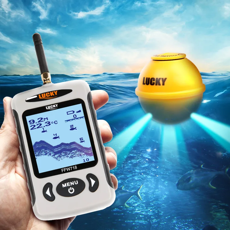 Détecteur poissons portable LuckyFFW718LA sans fil 45m/135ft sonar alarme pêche mer rivière lac